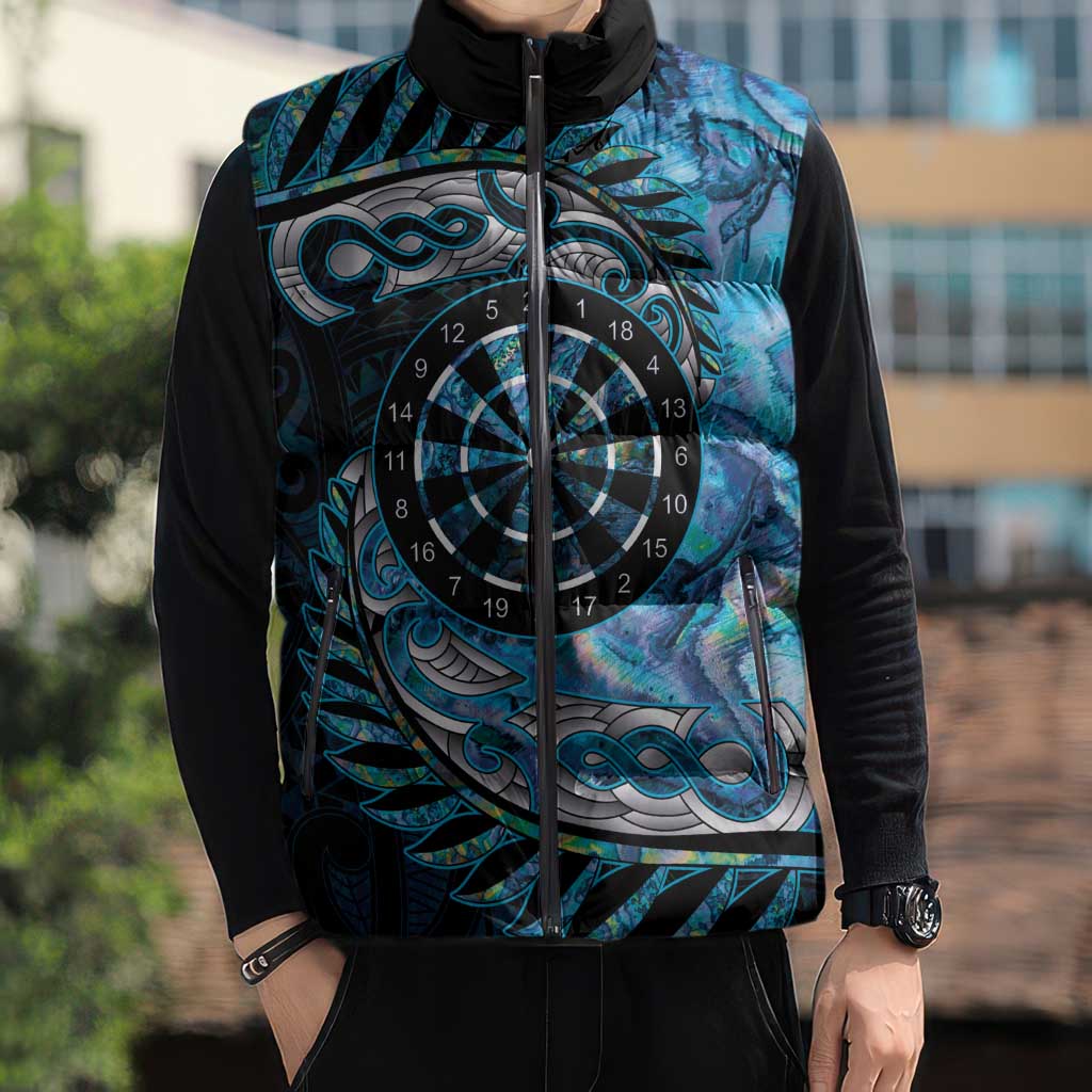New Zealand Darts Personalised Sleeveless Puffer Jacket Aotearoa Silver Fern Blue Papua Shell Spirit - Aussie Hoodie