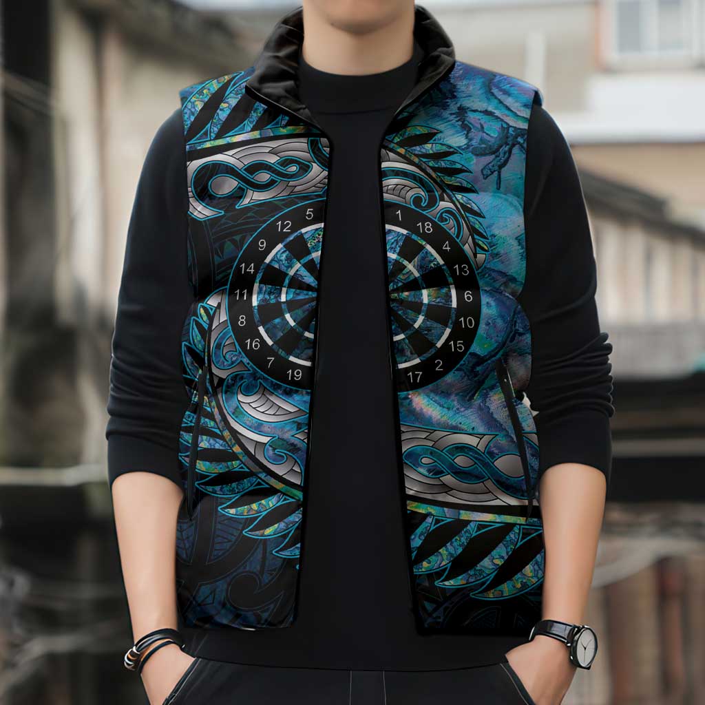 New Zealand Darts Personalised Sleeveless Puffer Jacket Aotearoa Silver Fern Blue Papua Shell Spirit - Aussie Hoodie