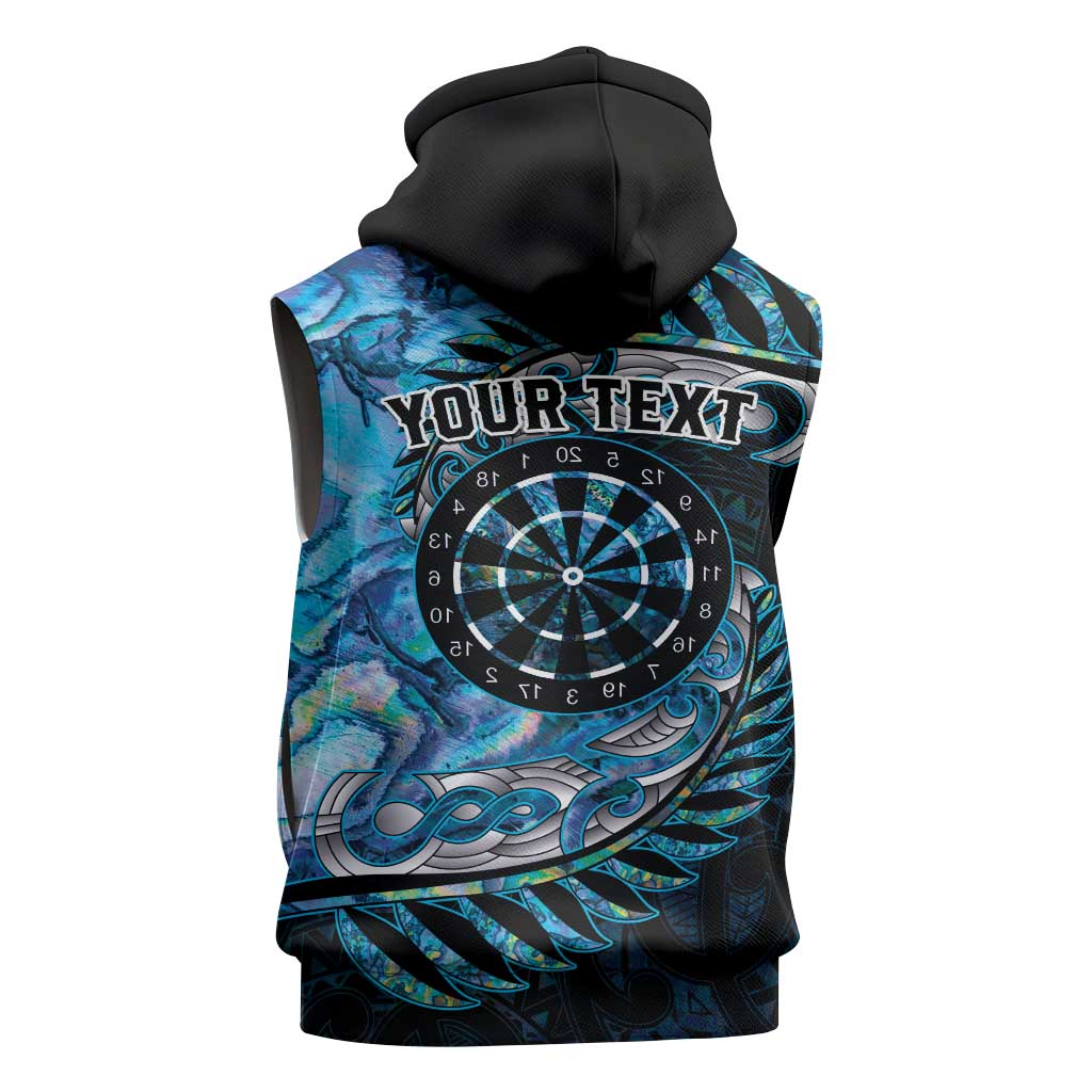 New Zealand Darts Personalised Sleeveless Zip Hoodie Aotearoa Silver Fern Blue Papua Shell Spirit LT9