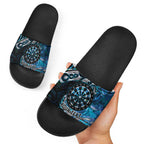 New Zealand Darts Personalised Slide Sandals Aotearoa Silver Fern Blue Papua Shell Spirit - Aussie Hoodie