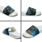 New Zealand Darts Personalised Slide Sandals Aotearoa Silver Fern Blue Papua Shell Spirit - Aussie Hoodie