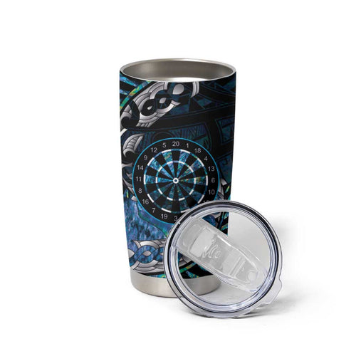 New Zealand Darts Personalised Tumbler Cup Aotearoa Silver Fern Blue Papua Shell Spirit