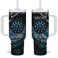 New Zealand Darts Personalised Tumbler With Handle Aotearoa Silver Fern Blue Papua Shell Spirit