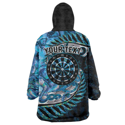New Zealand Darts Personalised Wearable Blanket Hoodie Aotearoa Silver Fern Blue Papua Shell Spirit