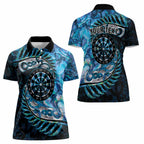 New Zealand Darts Personalised Women Polo Shirt Aotearoa Silver Fern Blue Papua Shell Spirit