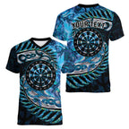 New Zealand Darts Personalised Women V-Neck T-Shirt Aotearoa Silver Fern Blue Papua Shell Spirit