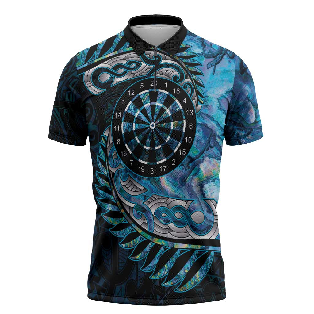 New Zealand Darts Personalised Zipper Polo Shirt Aotearoa Silver Fern Blue Papua Shell Spirit - Aussie Hoodie