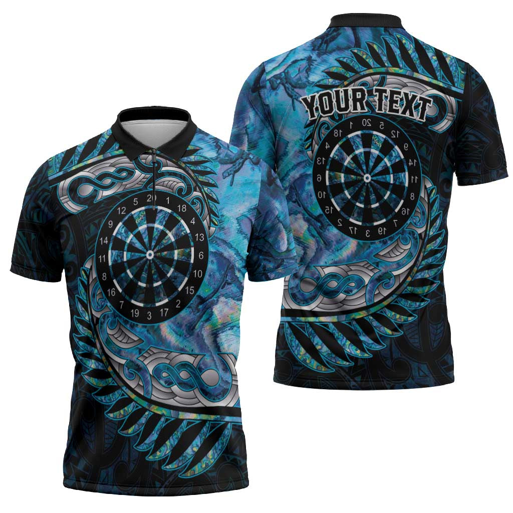 New Zealand Darts Personalised Zipper Polo Shirt Aotearoa Silver Fern Blue Papua Shell Spirit - Aussie Hoodie