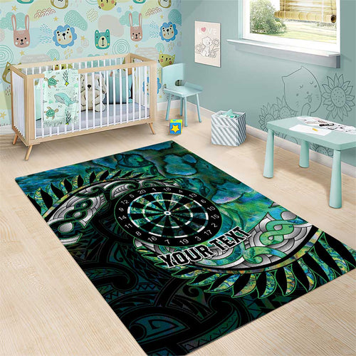 New Zealand Darts Personalised Area Rug Aotearoa Silver Fern Green Papua Shell Spirit