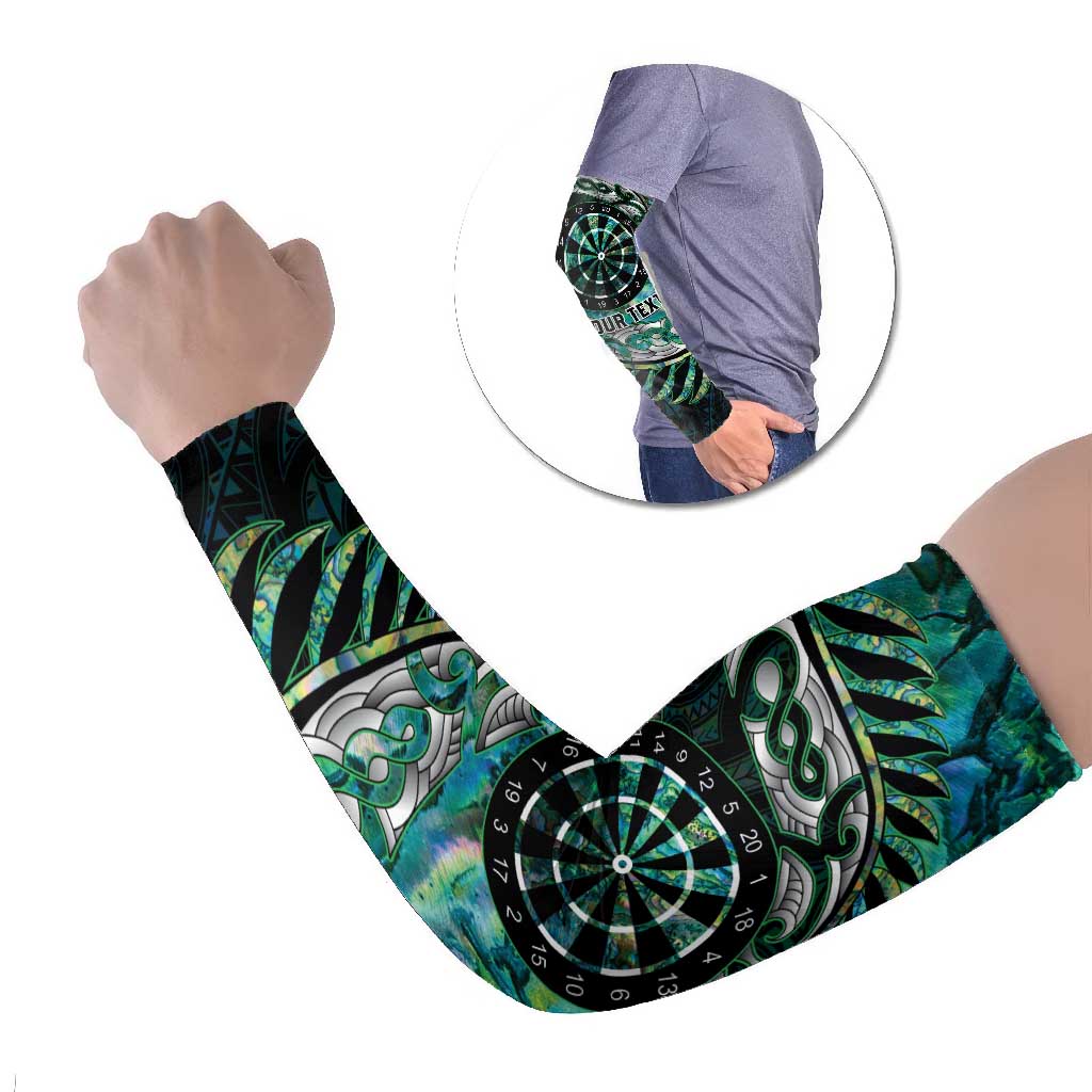 New Zealand Darts Personalised Arm Sleeves Aotearoa Silver Fern Green Papua Shell Spirit - Aussie Hoodie