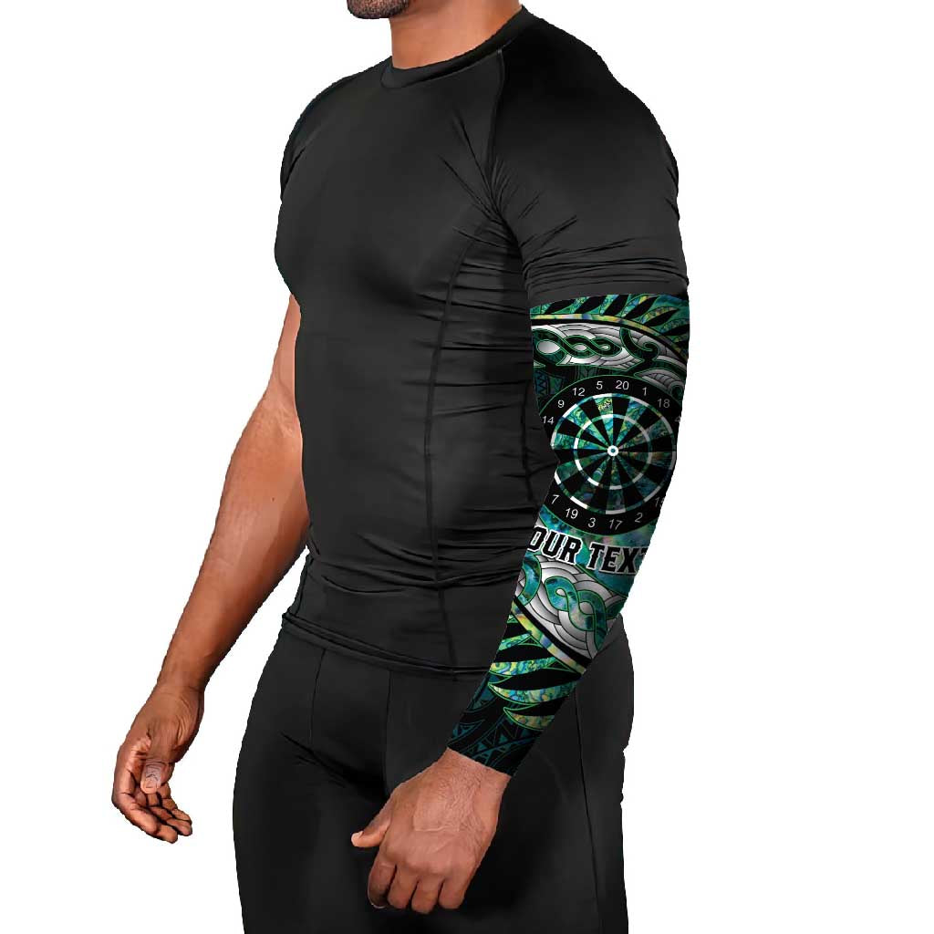 New Zealand Darts Personalised Arm Sleeves Aotearoa Silver Fern Green Papua Shell Spirit - Aussie Hoodie
