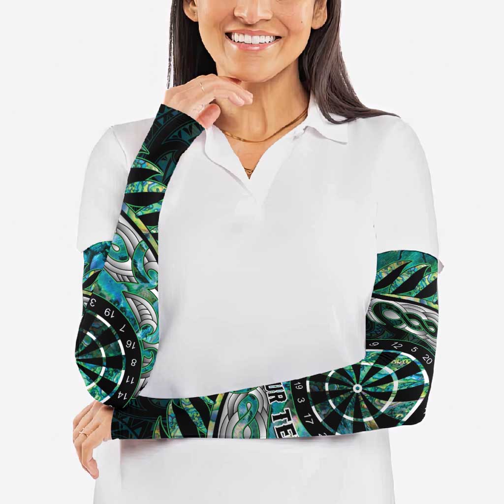 New Zealand Darts Personalised Arm Sleeves Aotearoa Silver Fern Green Papua Shell Spirit - Aussie Hoodie