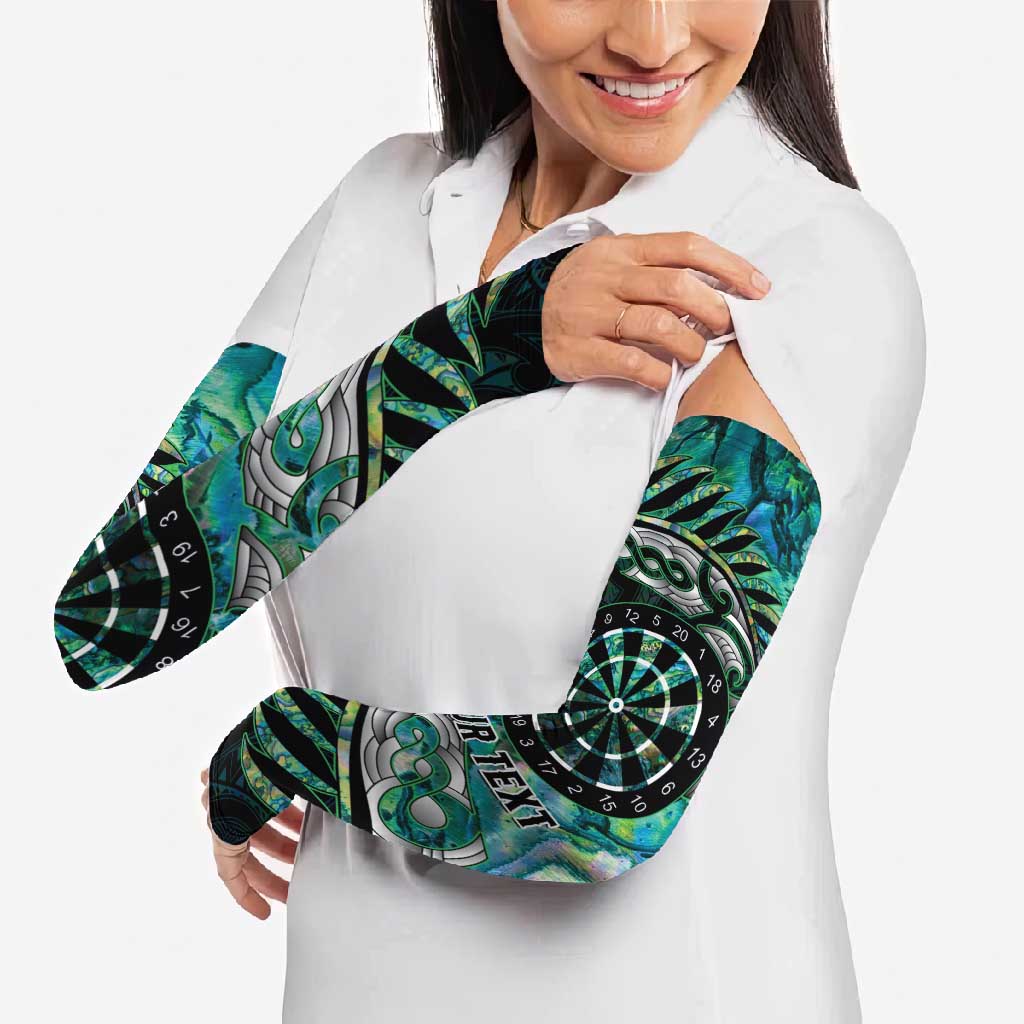 New Zealand Darts Personalised Arm Sleeves Aotearoa Silver Fern Green Papua Shell Spirit - Aussie Hoodie