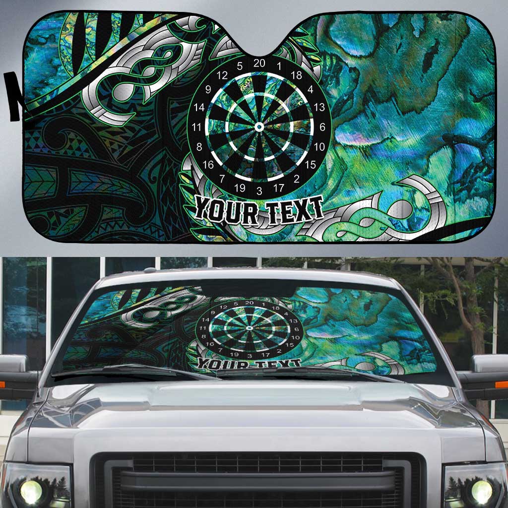 New Zealand Darts Personalised Auto Sun Shade Aotearoa Silver Fern Green Papua Shell Spirit - Aussie Hoodie