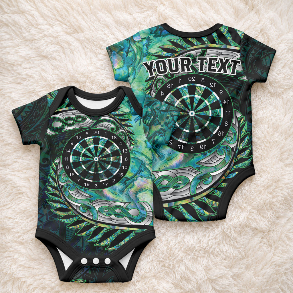 New Zealand Darts Personalised Baby Onesie Aotearoa Silver Fern Green Papua Shell Spirit