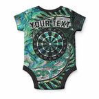 New Zealand Darts Personalised Baby Onesie Aotearoa Silver Fern Green Papua Shell Spirit