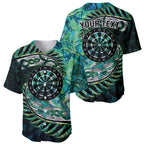 New Zealand Darts Personalised Baseball Jersey Aotearoa Silver Fern Green Papua Shell Spirit
