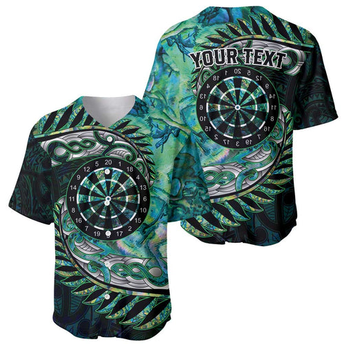 New Zealand Darts Personalised Baseball Jersey Aotearoa Silver Fern Green Papua Shell Spirit