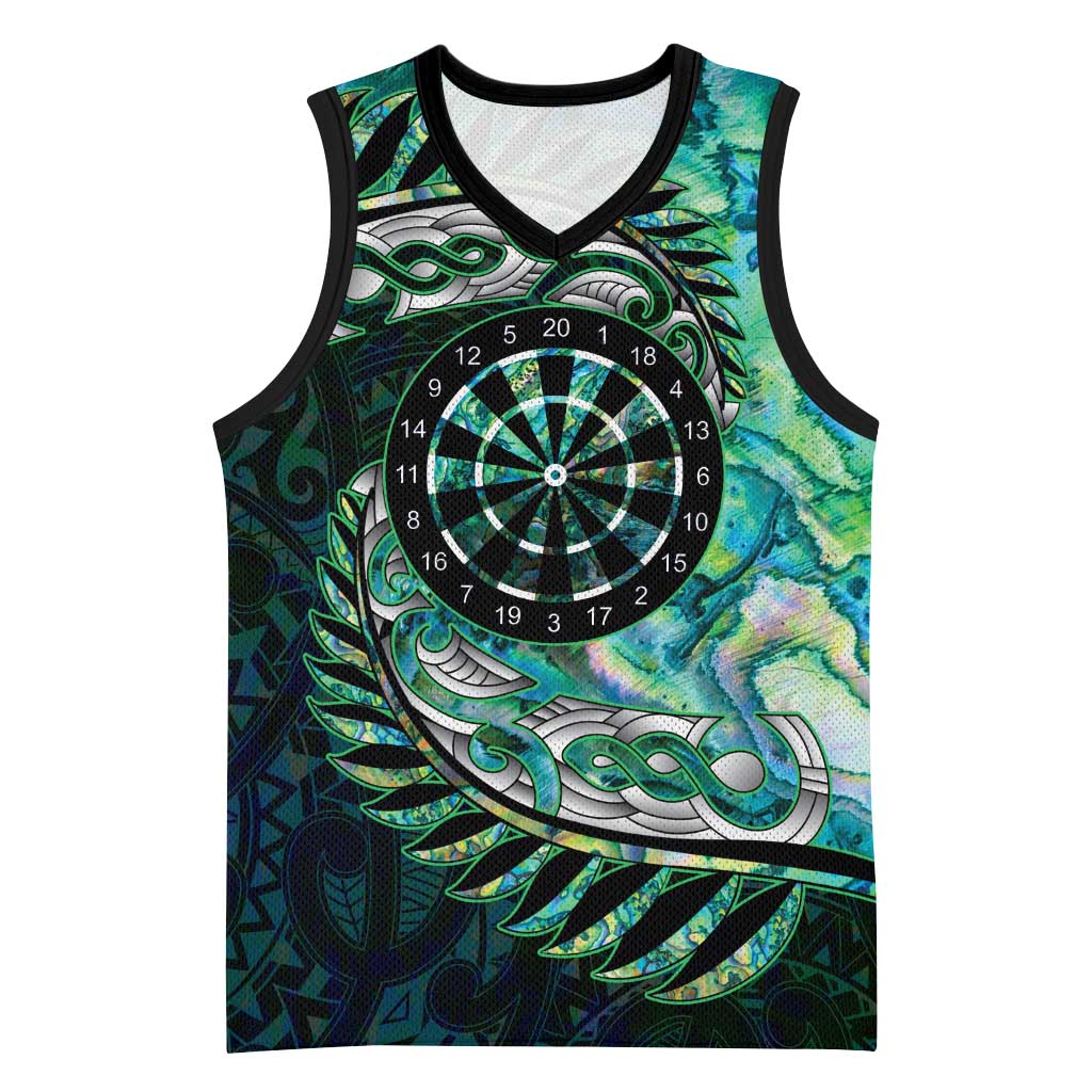 New Zealand Darts Personalised Basketball Jersey Aotearoa Silver Fern Green Papua Shell Spirit - Aussie Hoodie