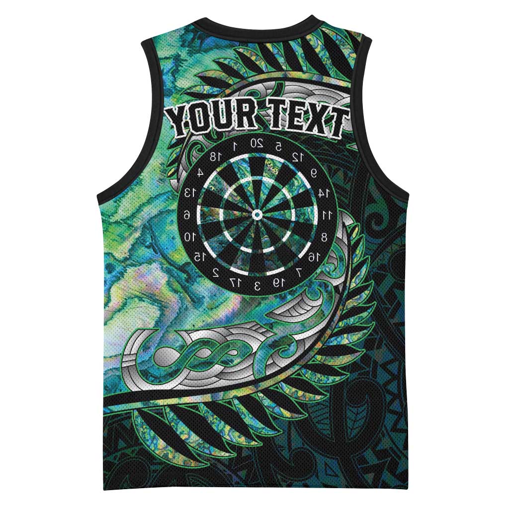 New Zealand Darts Personalised Basketball Jersey Aotearoa Silver Fern Green Papua Shell Spirit - Aussie Hoodie