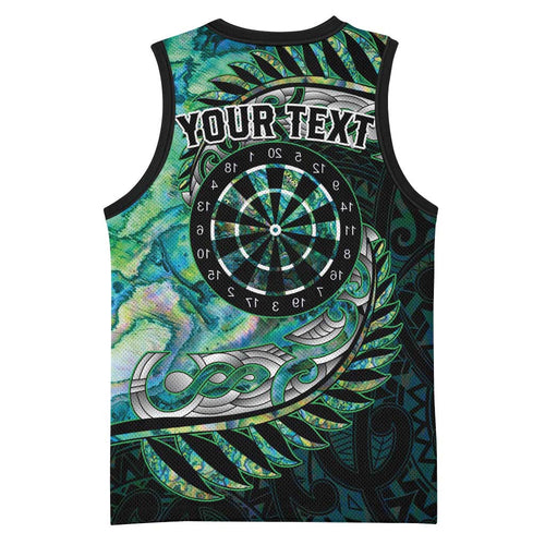 New Zealand Darts Personalised Basketball Jersey Aotearoa Silver Fern Green Papua Shell Spirit - Aussie Hoodie