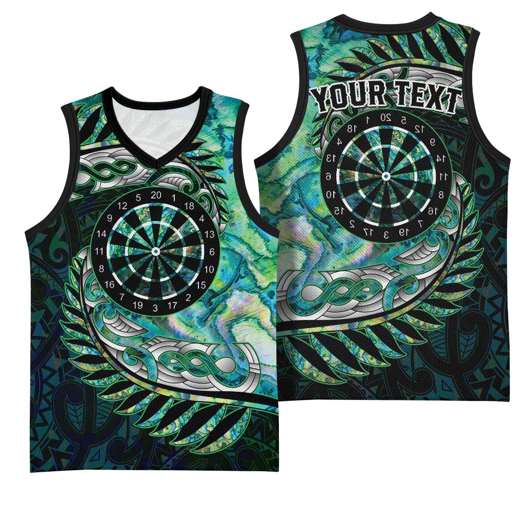 New Zealand Darts Personalised Basketball Jersey Aotearoa Silver Fern Green Papua Shell Spirit - Aussie Hoodie