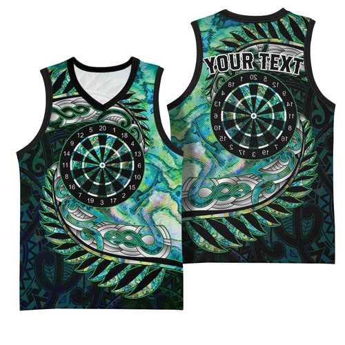 New Zealand Darts Personalised Basketball Jersey Aotearoa Silver Fern Green Papua Shell Spirit - Aussie Hoodie