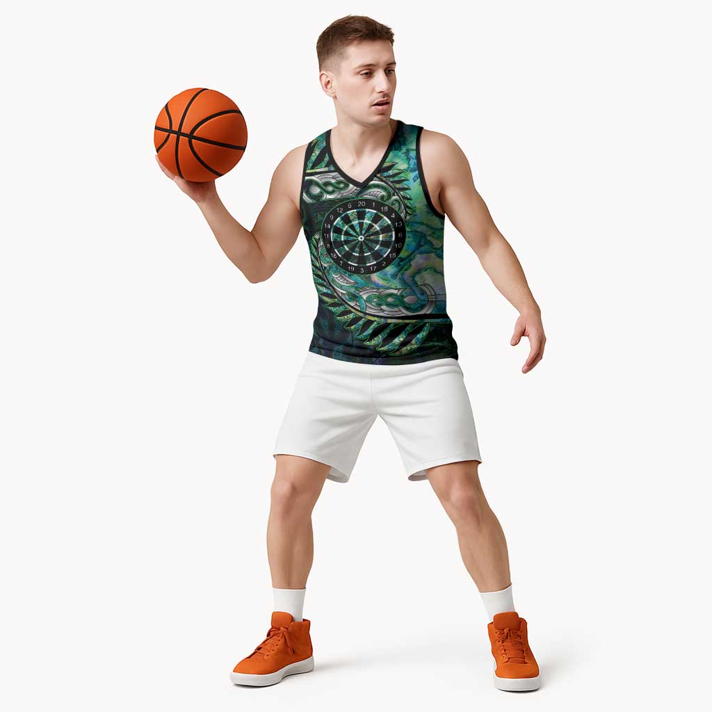 New Zealand Darts Personalised Basketball Jersey Aotearoa Silver Fern Green Papua Shell Spirit - Aussie Hoodie