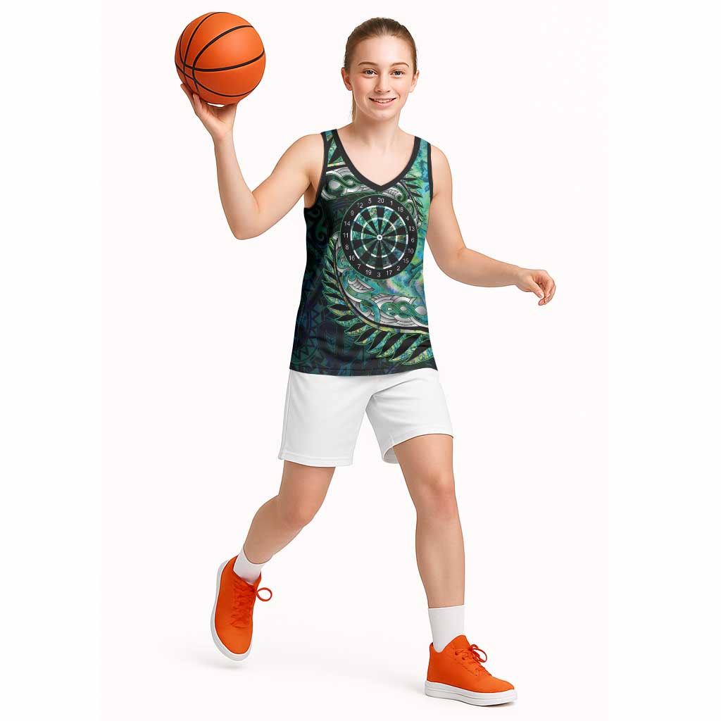 New Zealand Darts Personalised Basketball Jersey Aotearoa Silver Fern Green Papua Shell Spirit - Aussie Hoodie
