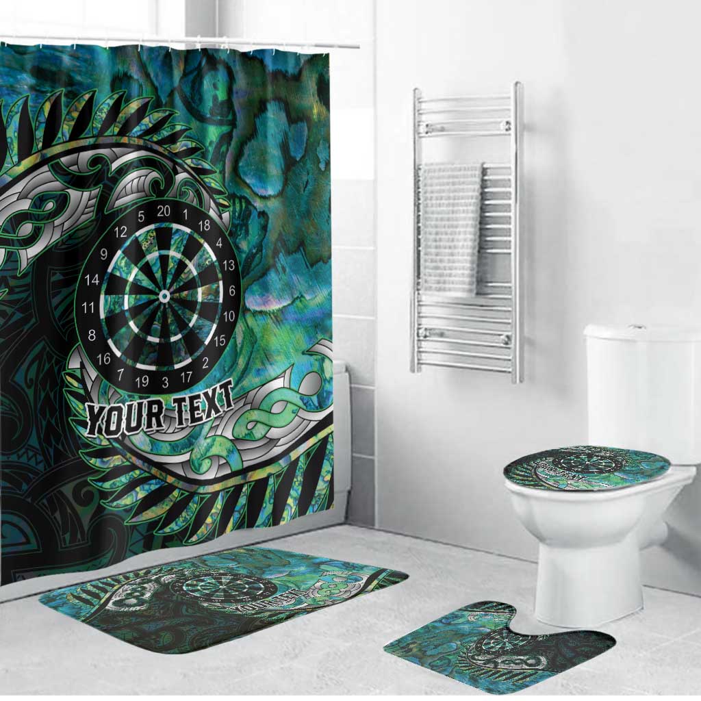New Zealand Darts Personalised Bathroom Set Aotearoa Silver Fern Green Papua Shell Spirit - Aussie Hoodie