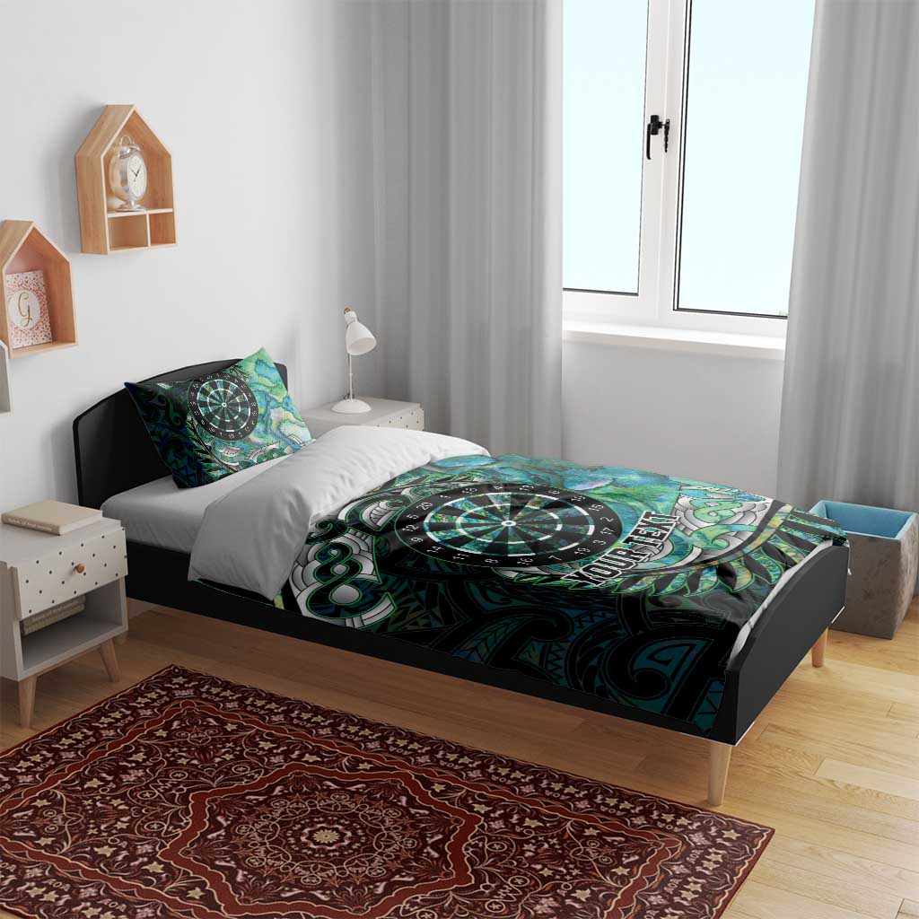 New Zealand Darts Personalised Bedding Set Aotearoa Silver Fern Green Papua Shell Spirit