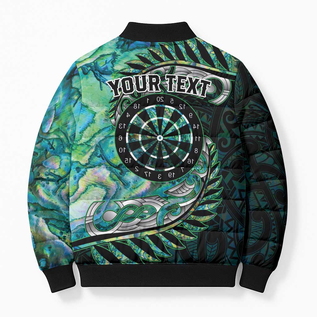 New Zealand Darts Personalised Bomber Puffer Jacket Aotearoa Silver Fern Green Papua Shell Spirit - Aussie Hoodie