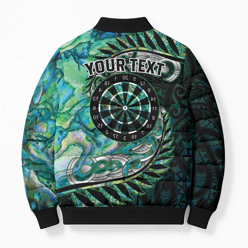 New Zealand Darts Personalised Bomber Puffer Jacket Aotearoa Silver Fern Green Papua Shell Spirit - Aussie Hoodie