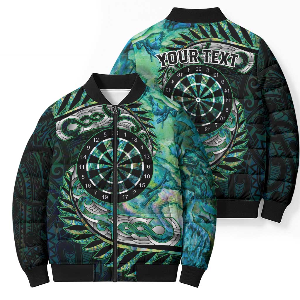 New Zealand Darts Personalised Bomber Puffer Jacket Aotearoa Silver Fern Green Papua Shell Spirit - Aussie Hoodie