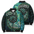New Zealand Darts Personalised Bomber Puffer Jacket Aotearoa Silver Fern Green Papua Shell Spirit - Aussie Hoodie