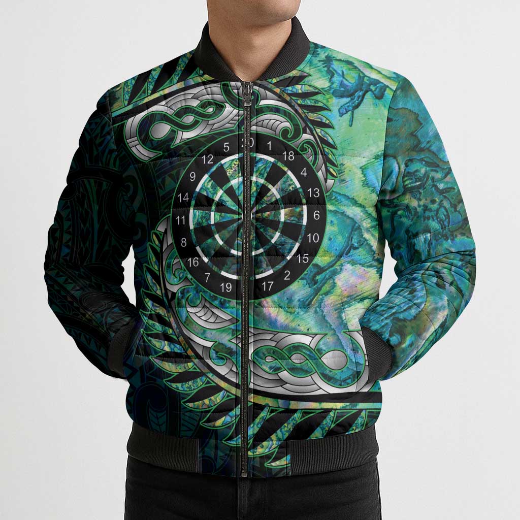 New Zealand Darts Personalised Bomber Puffer Jacket Aotearoa Silver Fern Green Papua Shell Spirit - Aussie Hoodie