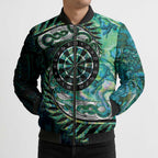 New Zealand Darts Personalised Bomber Puffer Jacket Aotearoa Silver Fern Green Papua Shell Spirit - Aussie Hoodie