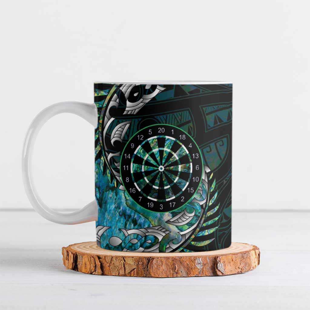 New Zealand Darts Personalised Ceramic Mug Aotearoa Silver Fern Green Papua Shell Spirit - Aussie Hoodie