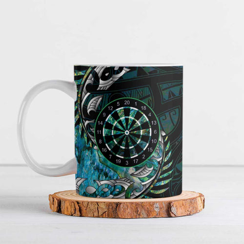 New Zealand Darts Personalised Ceramic Mug Aotearoa Silver Fern Green Papua Shell Spirit - Aussie Hoodie