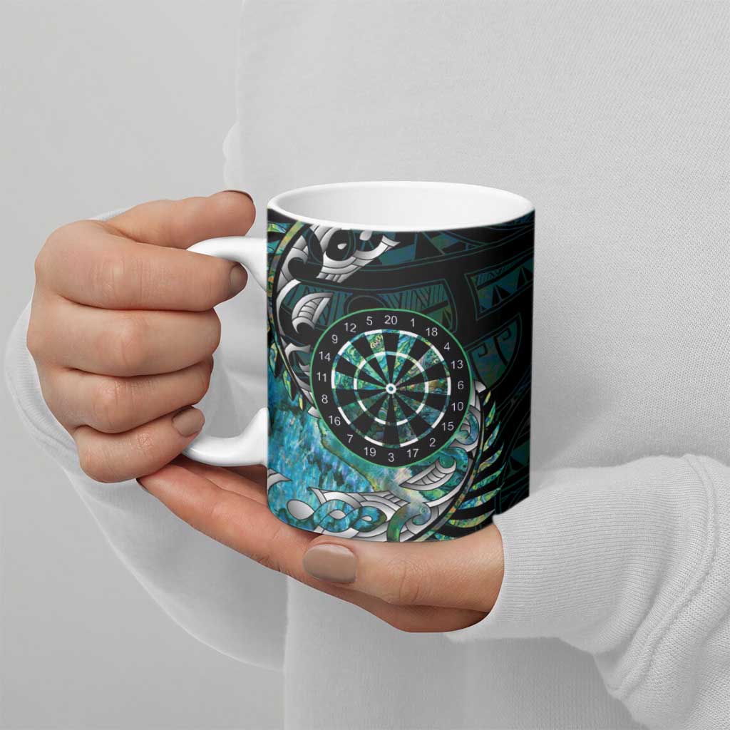 New Zealand Darts Personalised Ceramic Mug Aotearoa Silver Fern Green Papua Shell Spirit - Aussie Hoodie