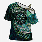 New Zealand Darts Personalised Cross Shoulder Shirt Aotearoa Silver Fern Green Papua Shell Spirit - Aussie Hoodie
