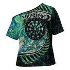 New Zealand Darts Personalised Cross Shoulder Shirt Aotearoa Silver Fern Green Papua Shell Spirit - Aussie Hoodie