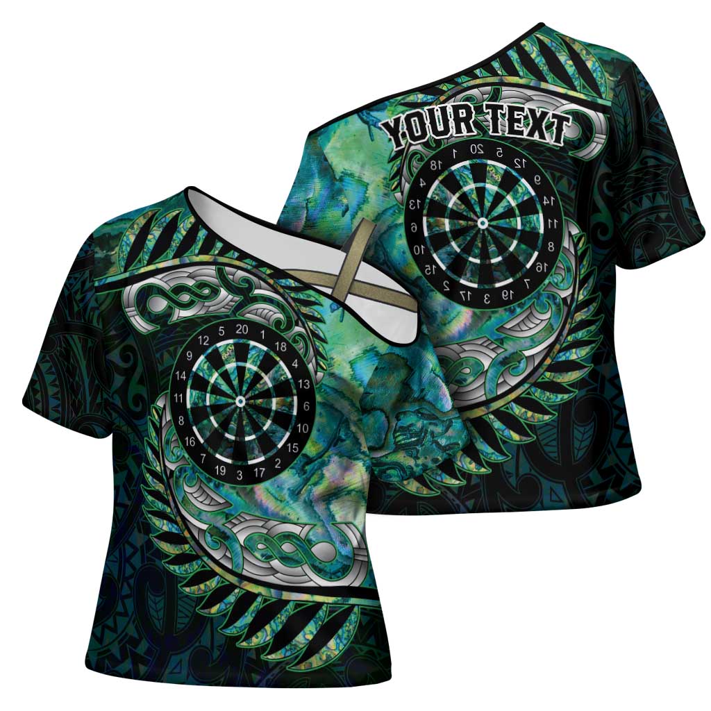 New Zealand Darts Personalised Cross Shoulder Shirt Aotearoa Silver Fern Green Papua Shell Spirit - Aussie Hoodie