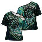 New Zealand Darts Personalised Cross Shoulder Shirt Aotearoa Silver Fern Green Papua Shell Spirit - Aussie Hoodie