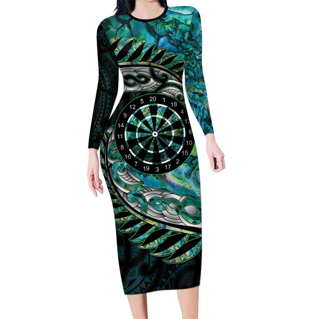 New Zealand Darts Personalised Family Matching Long Sleeve Bodycon Dress and Hawaiian Shirt Aotearoa Silver Fern Green Papua Shell Spirit