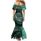 New Zealand Darts Personalised Family Matching Mermaid Dress and Hawaiian Shirt Aotearoa Silver Fern Green Papua Shell Spirit