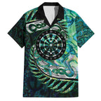 New Zealand Darts Personalised Family Matching Off The Shoulder Long Sleeve Dress and Hawaiian Shirt Aotearoa Silver Fern Green Papua Shell Spirit