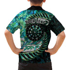 New Zealand Darts Personalised Family Matching Off Shoulder Maxi Dress and Hawaiian Shirt Aotearoa Silver Fern Green Papua Shell Spirit