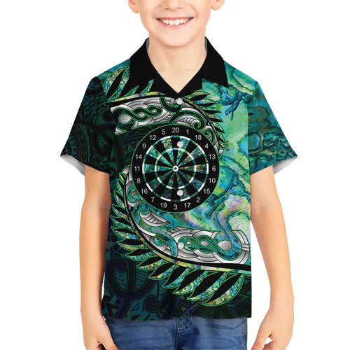 New Zealand Darts Personalised Family Matching Off Shoulder Short Dress and Hawaiian Shirt Aotearoa Silver Fern Green Papua Shell Spirit