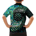 New Zealand Darts Personalised Family Matching Short Sleeve Bodycon Dress and Hawaiian Shirt Aotearoa Silver Fern Green Papua Shell Spirit